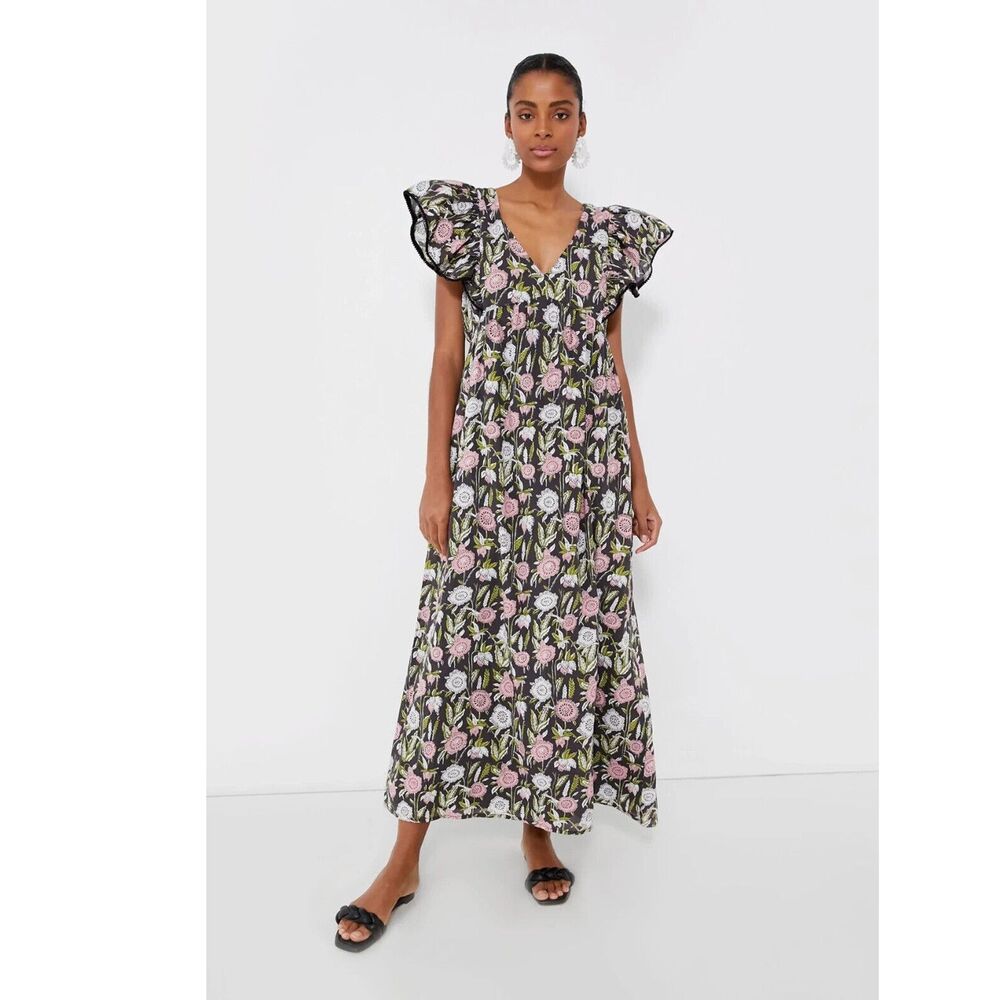Saylor Anthropologie Floral Darya Maxi Dress Print Cotton Lace Ruffle S 282077